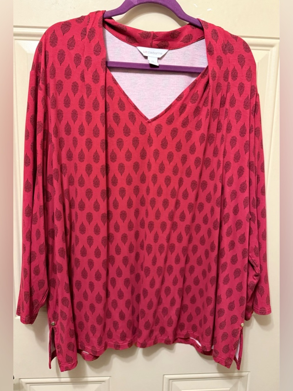 Liz Claiborne Pullover Tunic Blouse in Red and Black with Long Sleeves Size 3X